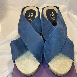 NWT Navy Leather Cork Wedge